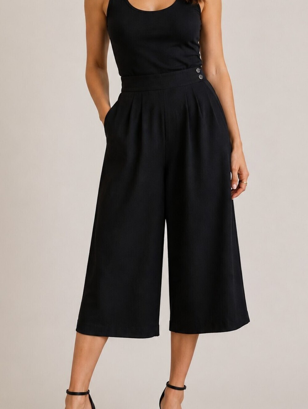 VTG SILVERCORD 1970s Black High Waist Wide Barrel Leg Midi Cullottes